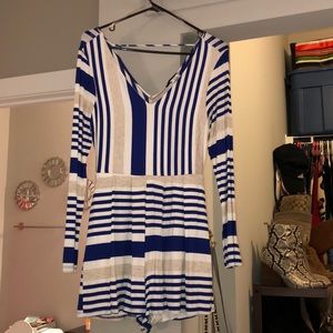 Blue stripe long sleeve romper